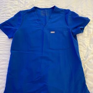Figs Royal Blue V-Neck Short Sleeve Top